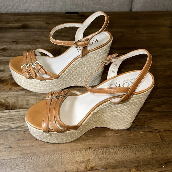 Michael Kors MK Espadrilles Wedge Sandals Shoes 10M Brown - Picture 7 of 12